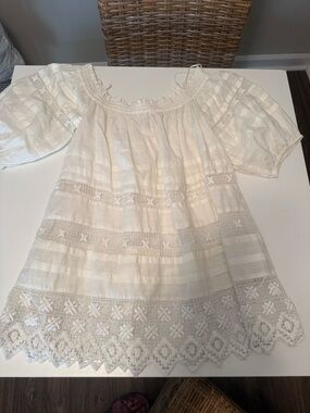 Free People White Lace Boho Peasant Tunic Top/mini dress LNC size XS